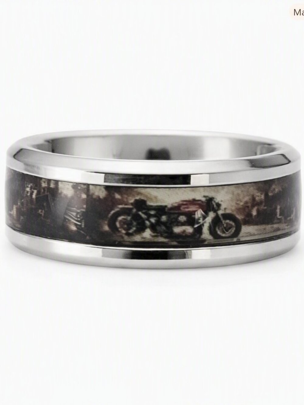Size 11 Silver Stainless Steel Motorcycle Wedding Band – Men’s Biker Ring